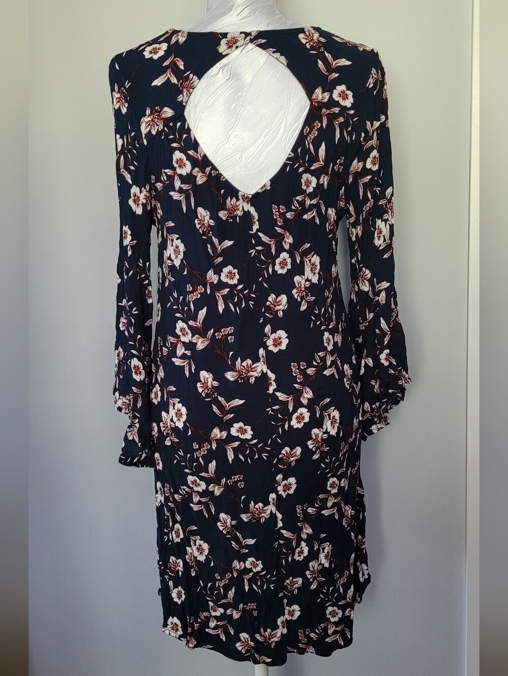 George Navy Blue Floral Hi-Lo Hollow Neck Midi Dress